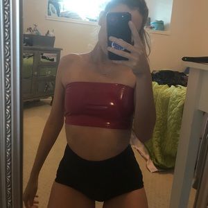 Red latex dollskill tube top
